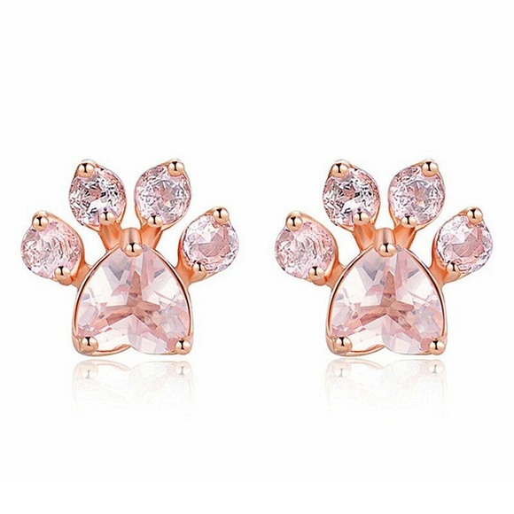 ⭐️Rose gold Dog paw heart earrings diamond sparkle - Picture 3 of 5